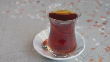 Traditional turkish tea on white table 