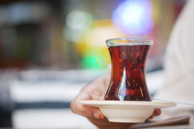 Traditional turkish tea on white table 