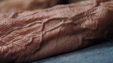 Eşsiz ve zengin dokusunu güzellikle sergileyen yaşlı bir elin karmaşık bir yakın çekimi.