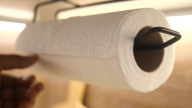 Bir el mutfaktaki kağıt havlulara uzanıyor.