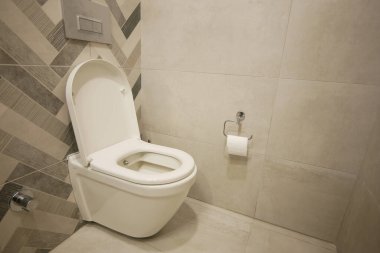 Çağdaş tuvalet ve dekoru olan temiz ve şık bir tuvalet..
