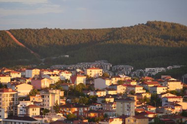 Yerleşim yerleri altın güneş ışığının tadını çıkarıyor..