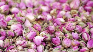 Çay ve tedavilerde kullanılan kurumuş pembe gül tomurcuklarının güzelliğini keşfedin..