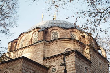 Ağaçlar ve sıcak güneş ışığıyla çevrili güzel tarihi kubbe..