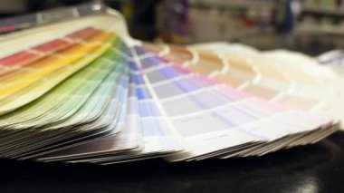 Müşteriler ev yenileme projeleri için çeşitli boya renklerini keşfediyorlar.