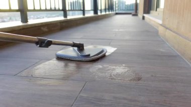 Parlak alan, çarpıcı manzaralı ahşap zeminin eksiksiz temizliğini içerir..