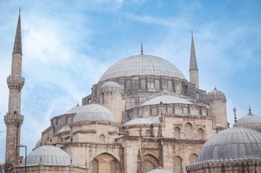 İstanbul 'da kubbeler ve yüksek minareler gösteren görkemli cami.