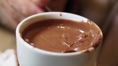 Çilekli çikolatalı fondü. Yakın plan. .