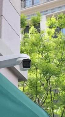 Kamera yeşilliklerle dolu canlı bir şehir alanını gözetliyor..
