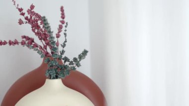 Dekoratif bir vazo kurumuş çiçekleri barındırır, iç güzelliğini arttırır..