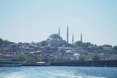 İstanbullar güzel camileri ve deniz kenarındaki evleri olan gökdelenler..