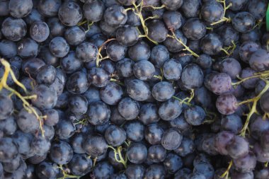 Piyasada sergilenen olgun siyah üzümler.