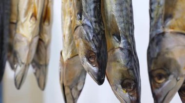 Kıyıya yakın bir markette balıklar kurutuluyor..