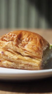 closeup of turkish baklava on a plate .