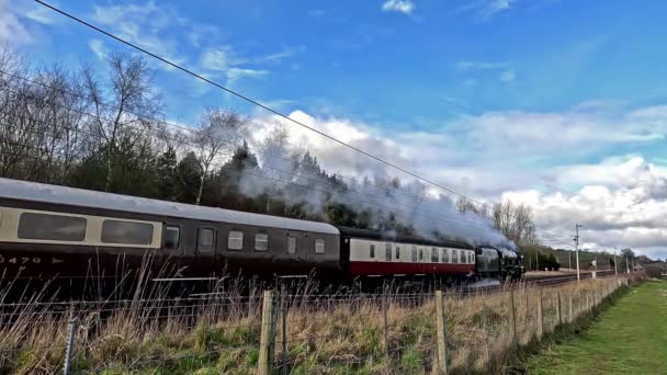 Preserved Steam Locomotive Royal Scot Heads Lakelander Southwaite Cumbria West — Stock Video
