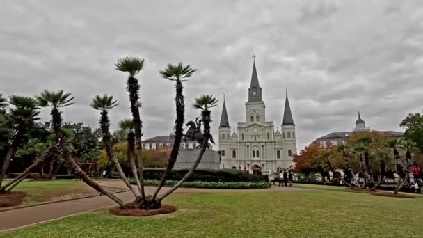 Jackson Meydanı Nın Karşısındaki New Orleans Manzarası Arka Planda Saint — Stok video