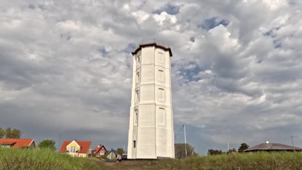 Eine Zeitraffer Aufnahme Von Skagens Weißem Leuchtturm Norddänemark Skagen Ist — Stockvideo