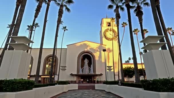 Вид Вход Вокзал Юнион Лос Анджелес Открыт 1939 Году Является — стоковое видео