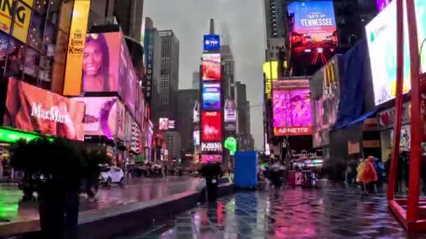 Times Square Manhattan New York City Een Vochtige Vroege Ochtend — Stockvideo