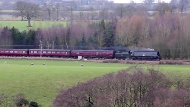 Tren Vapor Conservado Tangmere Transporta Winter Cumbria Mountain Express Través — Vídeos de Stock