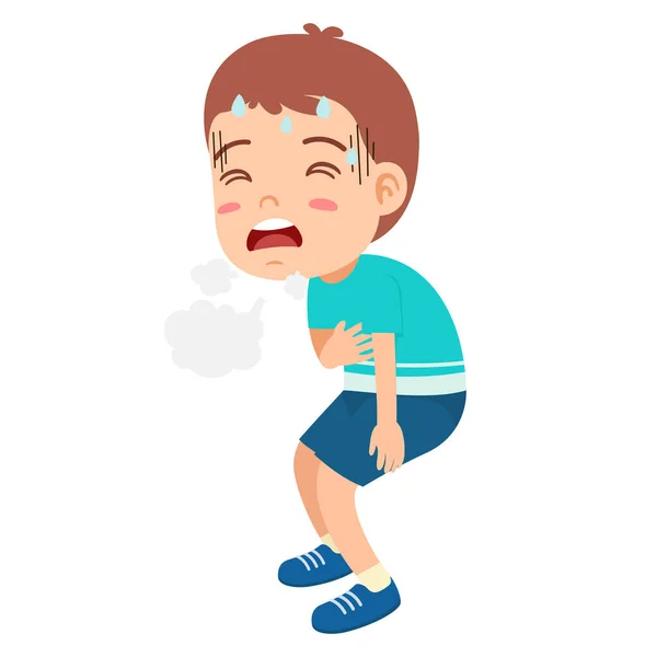 Bambino Ragazzo Sensazione Stanchezza Difficoltà Respiratorie — Vettoriale Stock