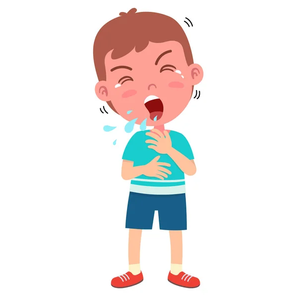 Cartoon Little Kid Boy Coughing Sick — Stock Vector