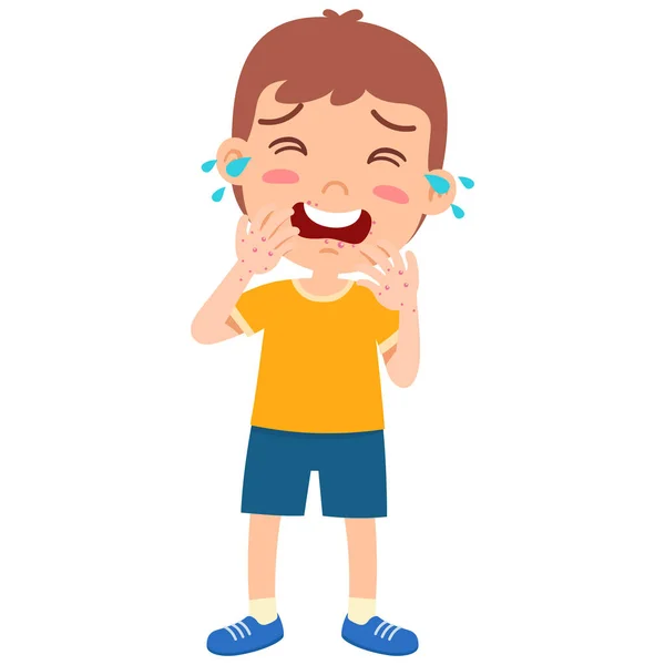 子供の男の子は手の足の口の病気の概念のデザインベクトルイラスト — ストックベクタ