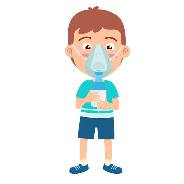 Anak Laki Laki Memiliki Inhaler Mengandung Obat - Stok Vektor