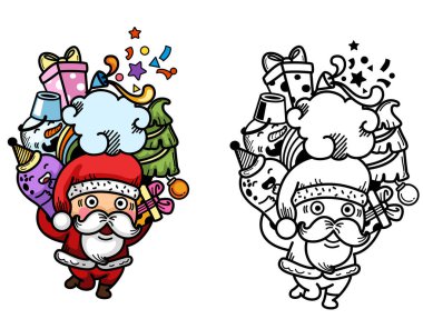 El yapımı Noel Baba mutlu yıllar ve mutlu noeller illüstrasyon vektörü.