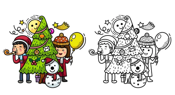 Fête Dessinée Main Joyeux Noël Vecteur Illustration — Image vectorielle