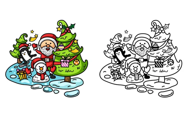 Santa Claus Dessiné Main Heureuse Année Joyeux Noël Vecteur Illustration — Image vectorielle