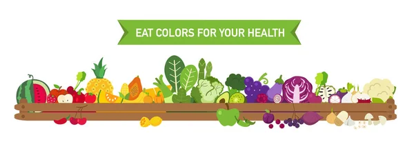 Comer Colores Para Salud Comer Arco Iris Frutas Verduras Vector — Vector de stock