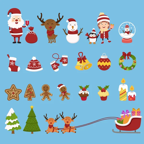 Illusztráció Elszigetelt Karácsonyi Set Vektor — Stock Vector