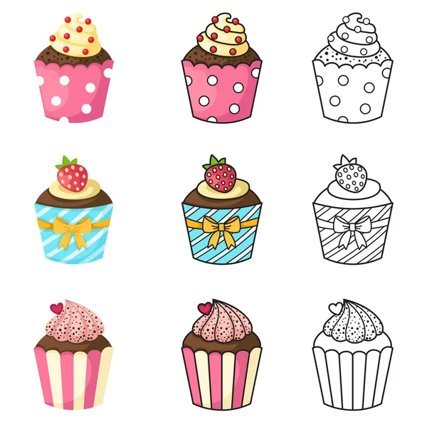 Illustration Vecteur Isolé Ensemble Cupcake — Image vectorielle