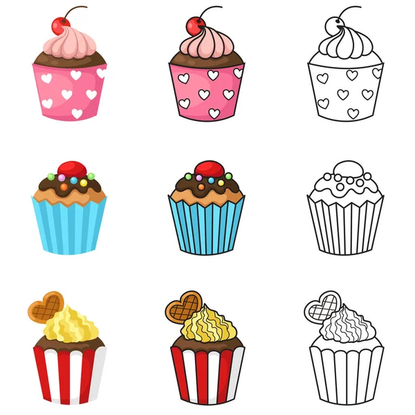 Illustration Vecteur Isolé Ensemble Cupcake — Image vectorielle