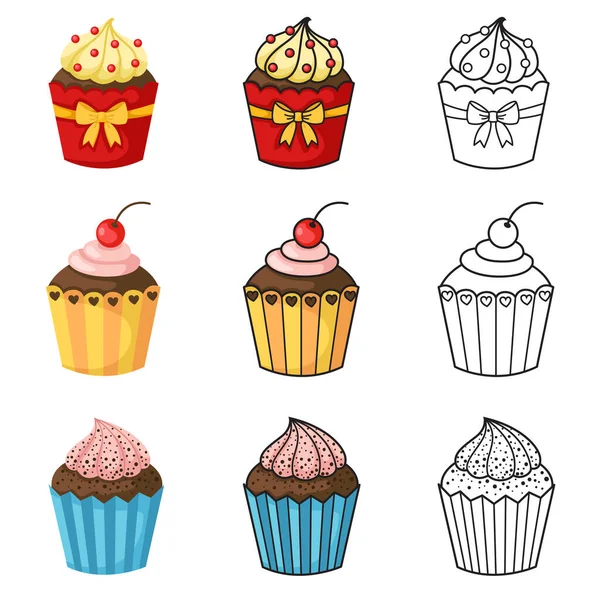 Ilustração Conjunto Isolado Cupcake Vetor — Vetor de Stock