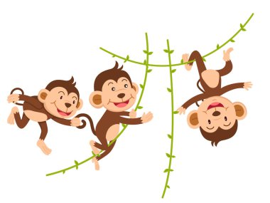 Maymun, izole edilmiş bir vektör çizimine tutunuyor.