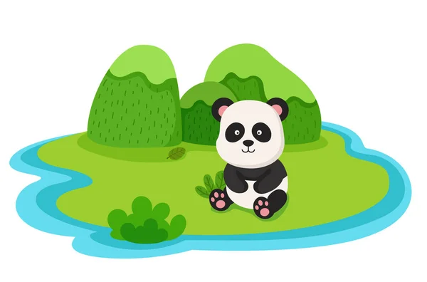 Île Nature Isolée Avec Illustration Panda — Image vectorielle