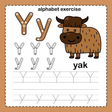 Alfabe Harfi Y - Çizgi film sözlüğü illükleri ile Yak egzersizi, vektör