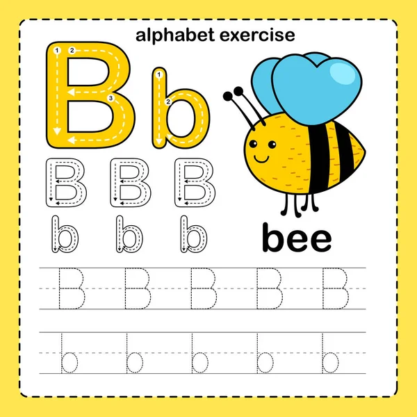 Alphabet Buchstabe Bienen Übung Mit Cartoon Vokabular Illustration Vektor — Stockvektor