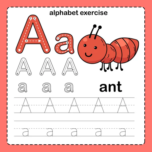 Alphabet Letter Ant Exercise Cartoon Vocabulary Illustration Vector — стоковый вектор