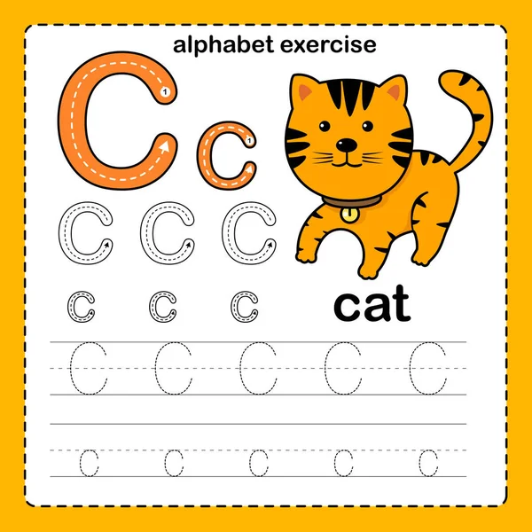 Alfabetet Letter Katt Motion Med Tecknad Ordförråd Illustration Vektor — Stock vektor