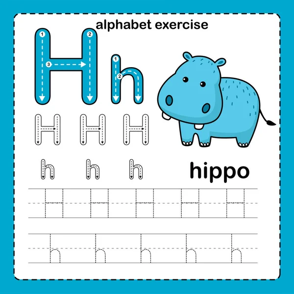 字母H Hippo练习 附有卡通词汇说明 — 图库矢量图片