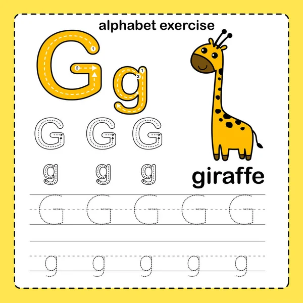 Alphabet Buchstabe Giraffenübung Mit Cartoon Vokabelillustration Vektor — Stockvektor
