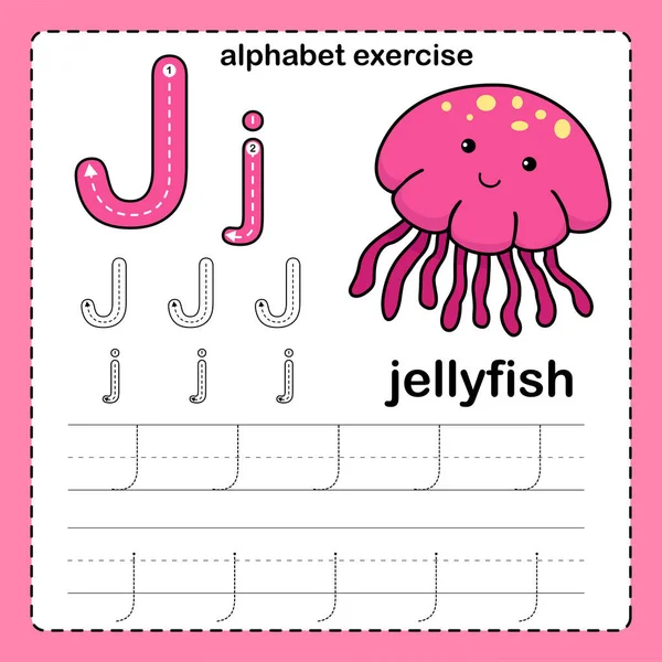 Alphabet Letter Jellyfish Exercise Cartoon Vocabulary Illustration Vector — Stock Vector