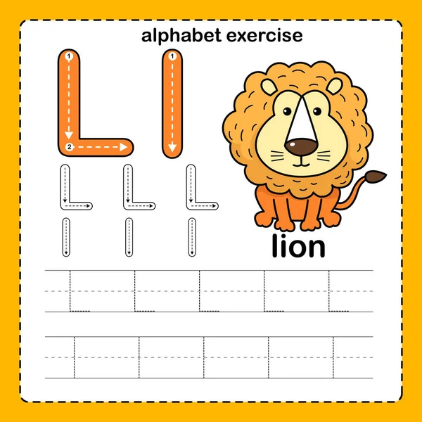 Alphabet Letter Lion Exercise Cartoon Vocabulary Illustration Vector — ストックベクタ