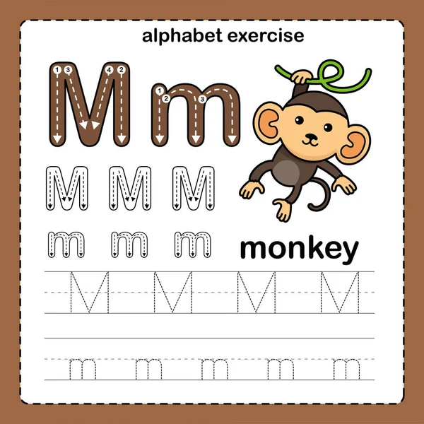 Letra Del Alfabeto Ejercicio Del Mono Con Ilustración Vocabulario Dibujos — Archivo Imágenes Vectoriales