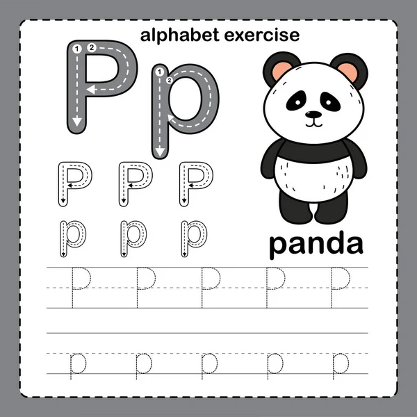 Alphabet Letter Panda Exercise Cartoon Vocabulary Illustration Vector — Stock Vector