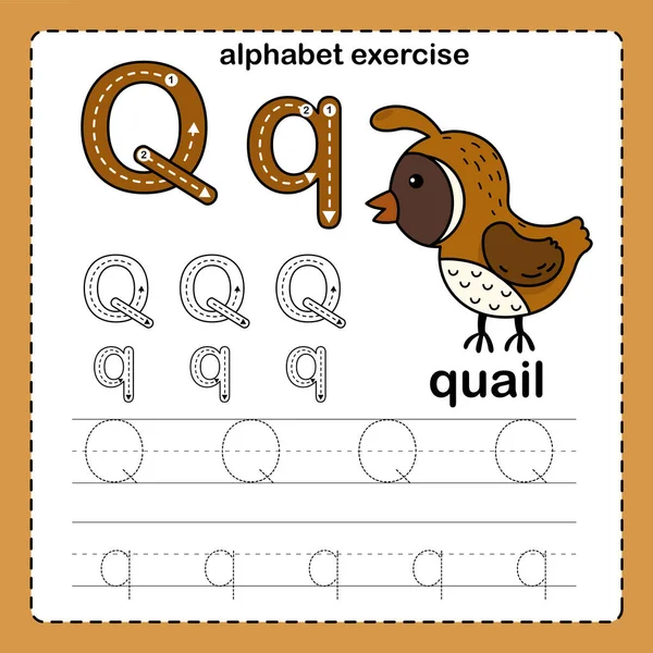 Alfabet Letter Kwartel Met Cartoon Woordenschat Illustratie Vector — Stockvector