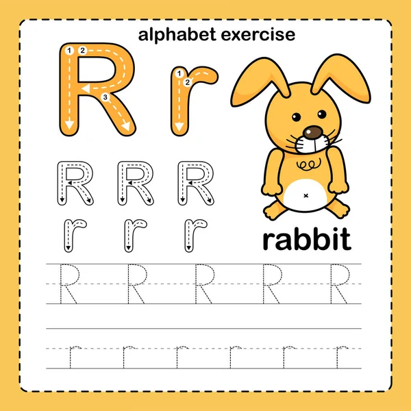 Alfabeto Carta Exercício Coelho Com Ilustração Vocabulário Dos Desenhos Animados — Vetor de Stock